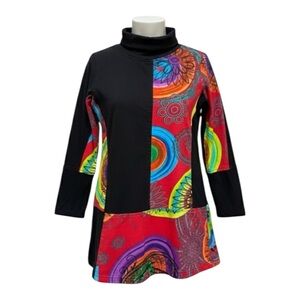 Leopards & Roses Women’s Patchwork Colourful Cowl Neck Tunic Top Size Medium